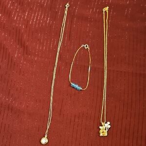 2 Gold and Blue Necklaces and Bracelet Set